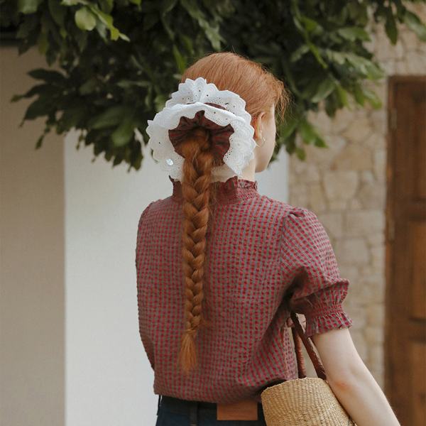 フリルネックチェック柄ブラウス《Z00822》