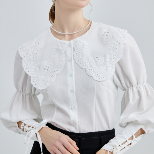 ドールカラーレースアップブラウス w-152