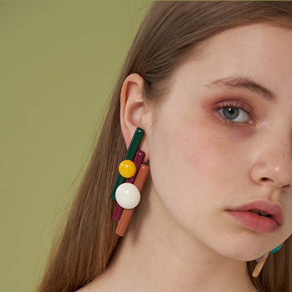 【2pattern】コントラストカラーパンフルートモチーフイヤーアクセサリー 《Z00798》