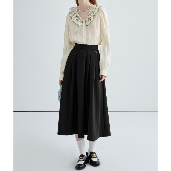 ハイウエストドレープAラインプリーツスカート Z00030