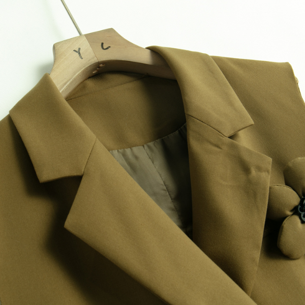 【2color】フラワーブローチ ダブルブレスト ベストジャケット X-427