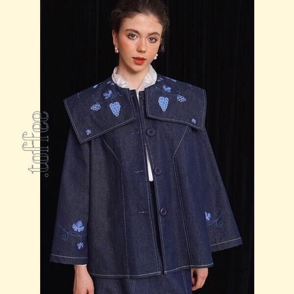 アートワークが映える:レトロ感溢れる刺繍デニムジャケット 《C0208》