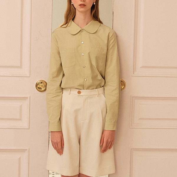 【3color】丸襟パッチポケット付きベーシックシャツ 《Z00742》