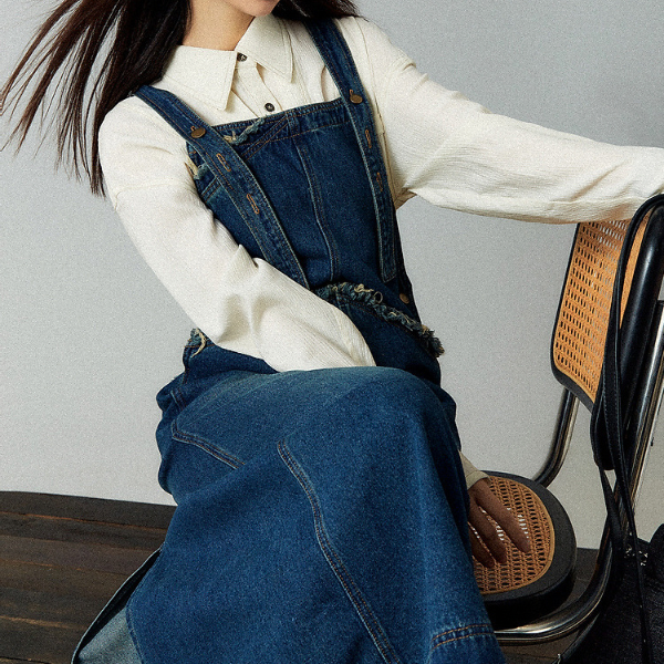 フリンジデニムジャンパースカート X-368