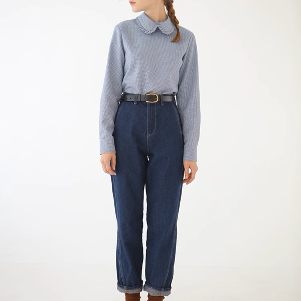 フリルカラーチェック柄トップス《Z00905》