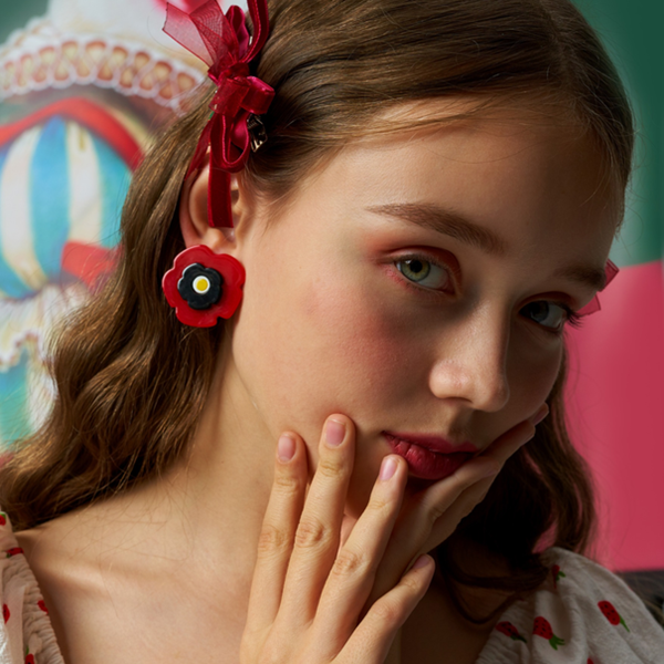 【2pattern】花びらモチーフ&ラウンドストライプアシンメントリーイヤーアクセサリー 《Z00794》