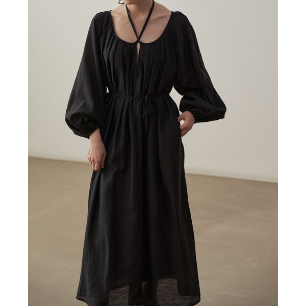 【2color】ホルターネックタックワンピース X-071