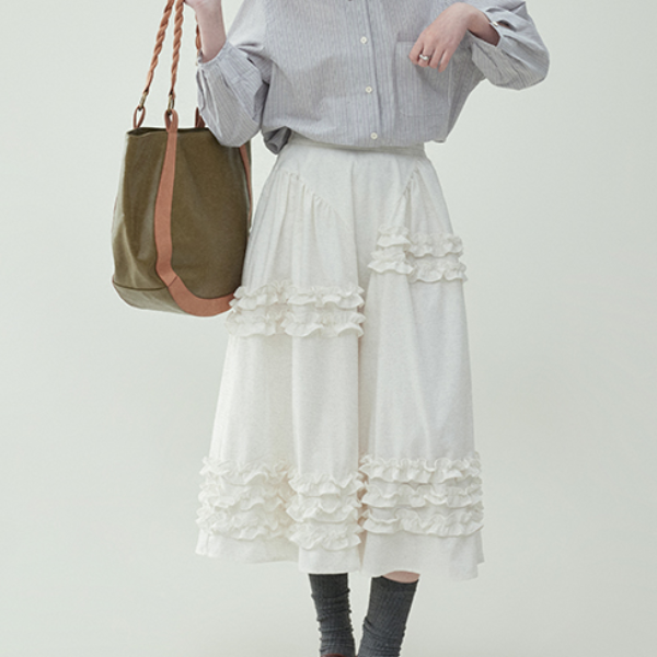 【2color】レースディテールハイウエストフレアスカート 《Z00729》