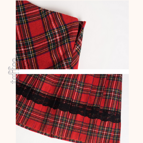 タータンチェック柄ハイウエストAラインミディスカート  《Z00785》