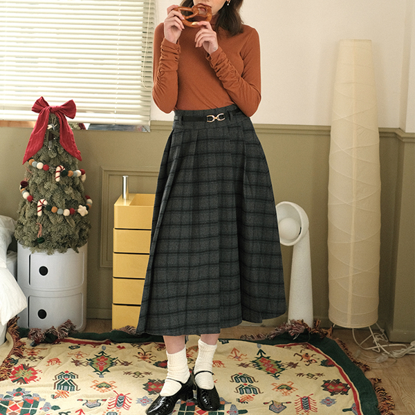 チェック柄Aラインロングスカート Z00492