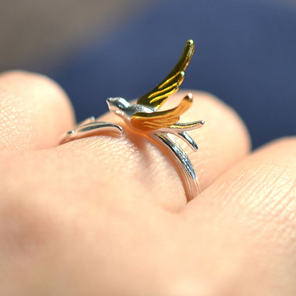 スワローモチーフアンティークフォークリング Z00476