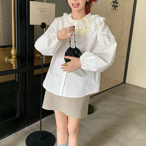 レース&フラワーホワイトブラウス Z00519