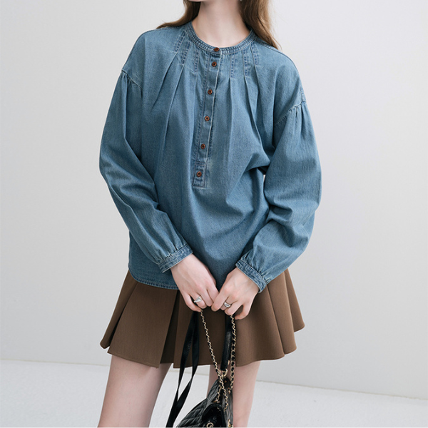 ラウンドネックデニムシャツ Z00097