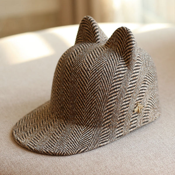 あれ?お耳?ヘリンボーン柄の丁寧なキャップ tb100
