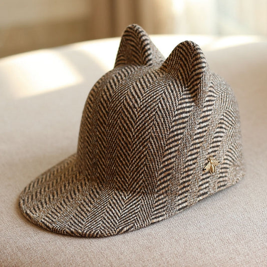 あれ?お耳?ヘリンボーン柄の丁寧なキャップ tb100