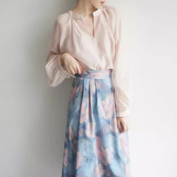 油絵風フラワープリントスカート X-270