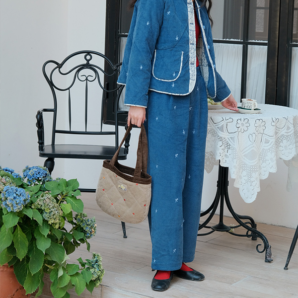 小花刺繍キルティングコーデュロイトートバッグ 《Z00709》