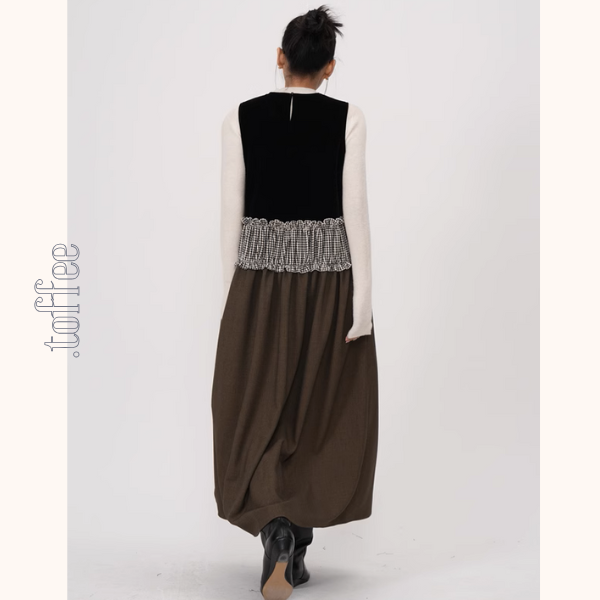 チェック柄切替ノースリーブAラインワンピース《Z00939》