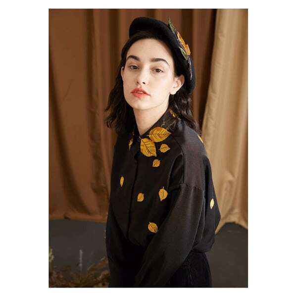 リーフ刺繍シャツブラウス C0076