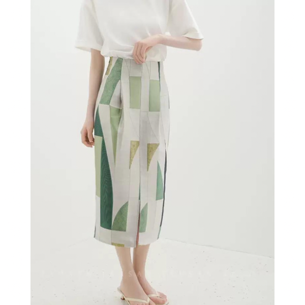 アーティスティックシルエットプリントスカート AU-091