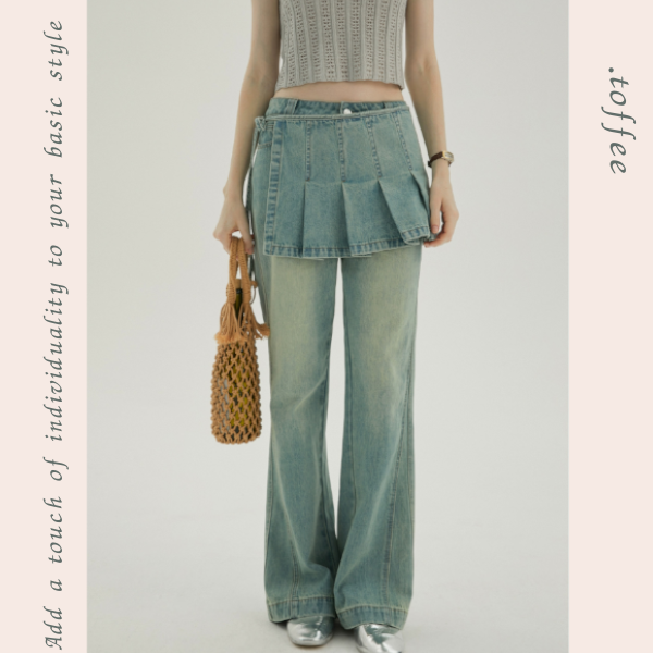 フェイクスカート&デニムパンツの2点セット Z00312