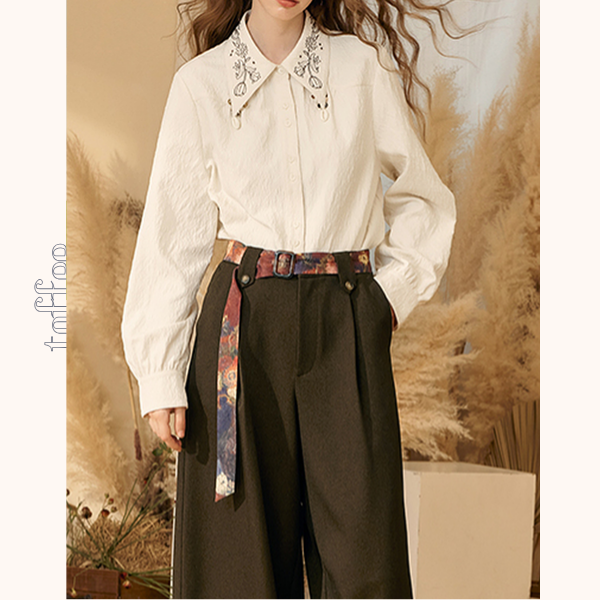 フラワー刺繡入りルーズシャツ 《Z00673》