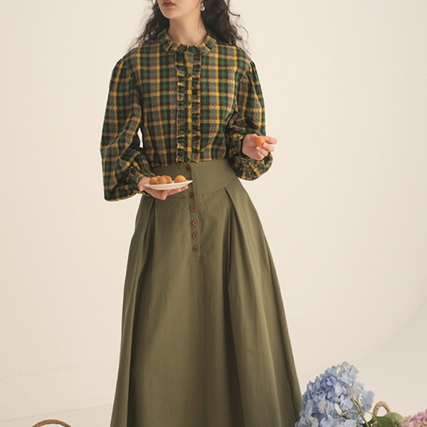 パフスリーブチェック柄ブラウス Z00451