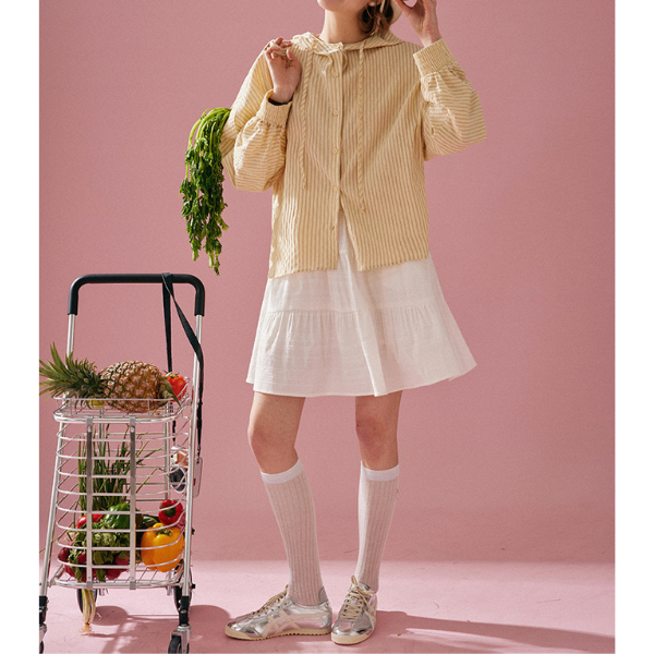 【2color】フード付きオーバーサイズストライプシャツ Z00130