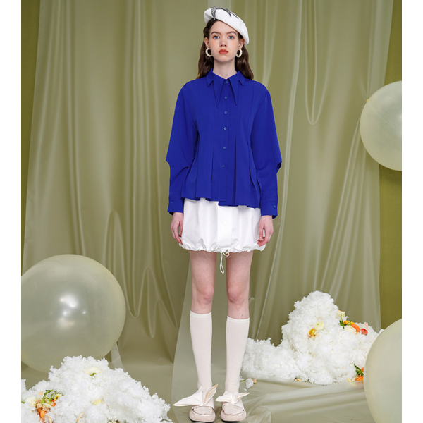 【4color】デザインラペルディープスリーブカットブラウス X-197