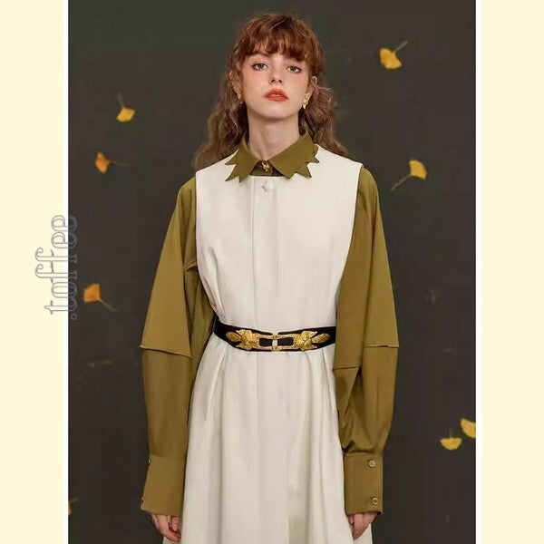 【2color】立体アートを纏う:キツネボタンの折り紙ブラウス C0174