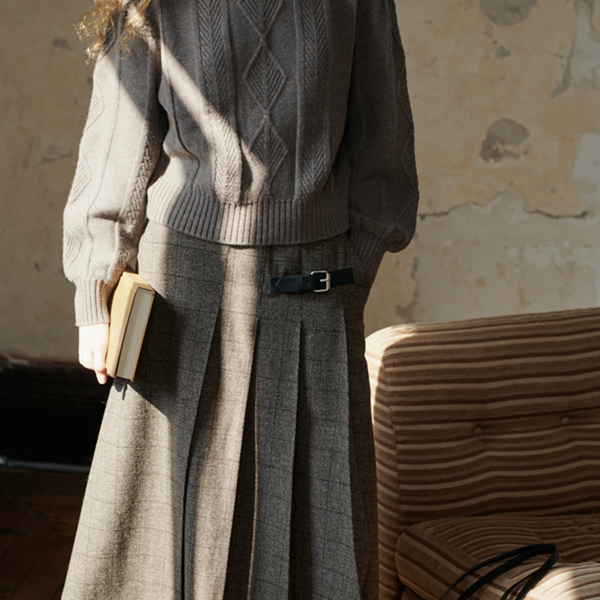 【2color】チェック柄ミモレ丈プリーツスカート Z00565