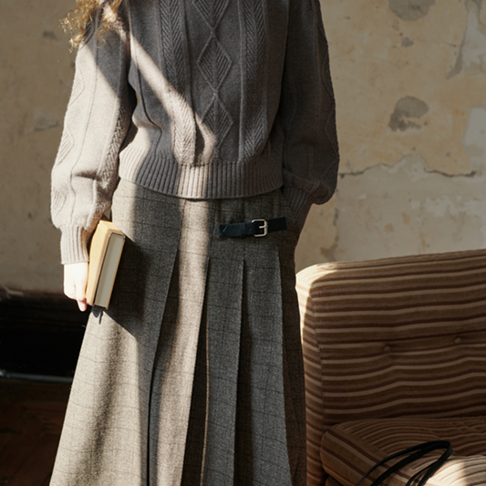 【2color】チェック柄ミモレ丈プリーツスカート Z00565