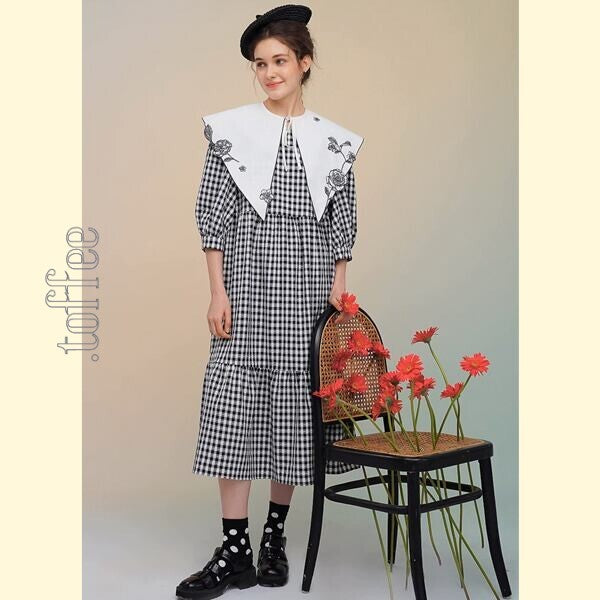 フレンチシックとモードの融合:ギンガムチェックのティアードワンピース 《C0211》