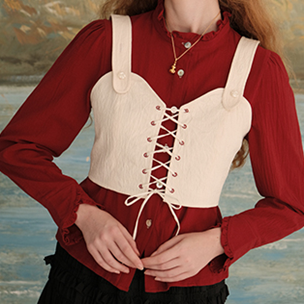 【2color】フリルネックショートブラウス 《Z00618》