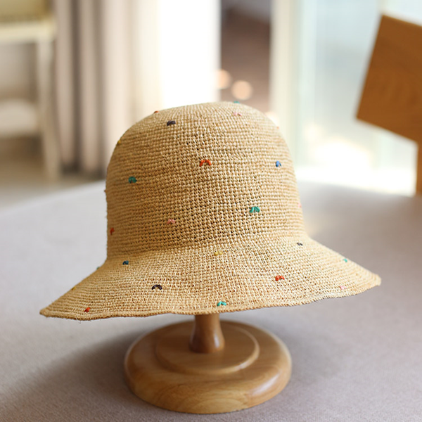 カラフルドットラフィアハット Z00390