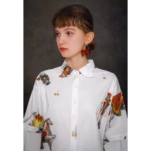 【2color】くるみ割り人形プリント2WAYスリーブシャツブラウス C0108