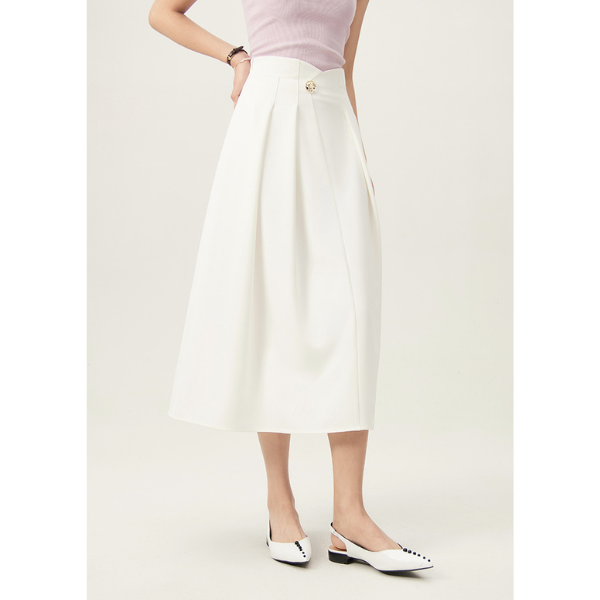 【2color】ゴールドボタン付きハイウエストAラインスカート Z00094