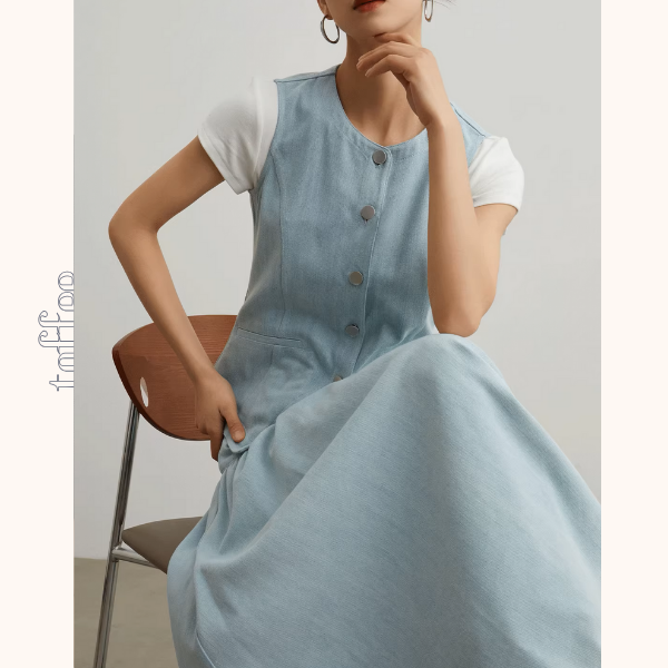 ノースリーブラウンドネックベスト&Aラインロングスカートセットアップ《Z00954》