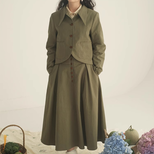 シングルブレストショートジャケット&Aラインロングスカートのセットアップ Z00450