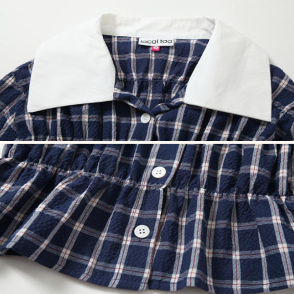 レースディテールチャック柄ブルーシャツ 《Z00636》