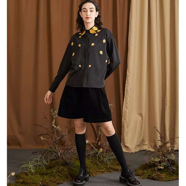 リーフ刺繍シャツブラウス C0076