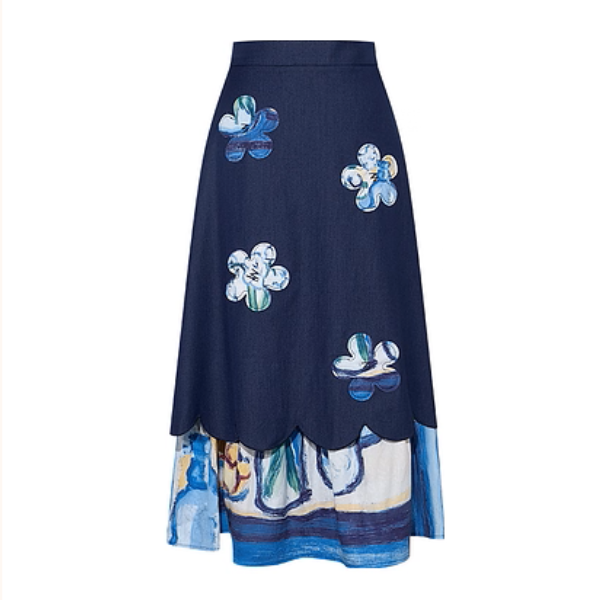 レトロ可愛い花刺繍レイヤードスカート《Z01056》