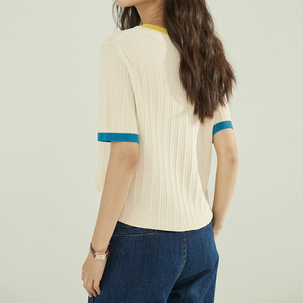 コントラストカラーニットトップス Z00198