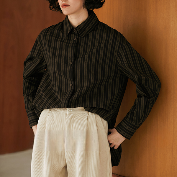 ストライプポロカラールーズシャツ 《Z00813》