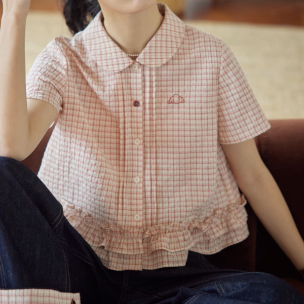 ラッフルヘムクロップドチェックシャツ《Z01021》