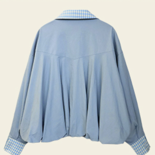 無地×ギンガムチェックのコントラストカラーバルーンジャケット 《Z00765》