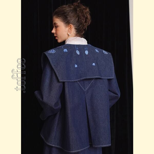 アートワークが映える:レトロ感溢れる刺繍デニムジャケット 《C0208》