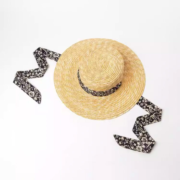 ハーフストラップフラットトップストローハット W-204