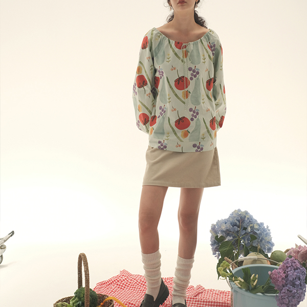 【2color】野菜と果物のコットンルーズプリントシャツ Z00447