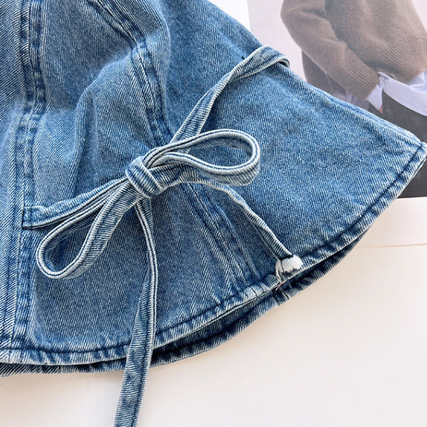 【3color】リボン付きウオッシュデニムドームハット Z00159